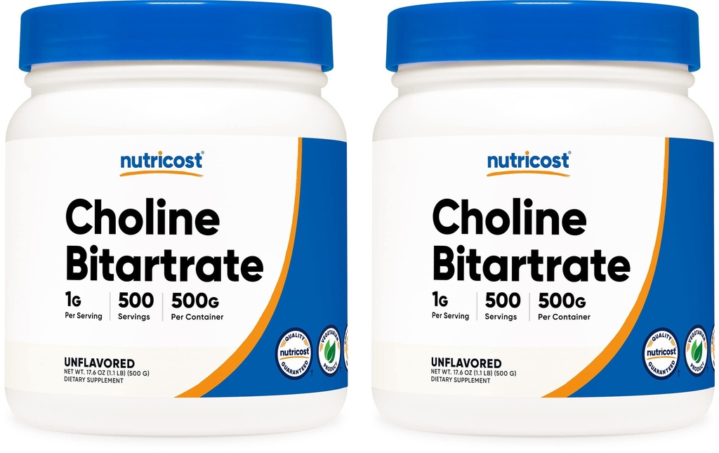 Nutricost Pure Choline Bitartrate poudre 500G (2 bouteilles)