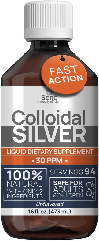 Kolloidale Silberflüssigkeit 16 fl oz 30 PPM - Bioaktives Hydrosol Silber Wasser - Natürliche Immununterstützung Nano Sol Supplement Lösung - Ionic Minerals - Organische Strukturierte Silber