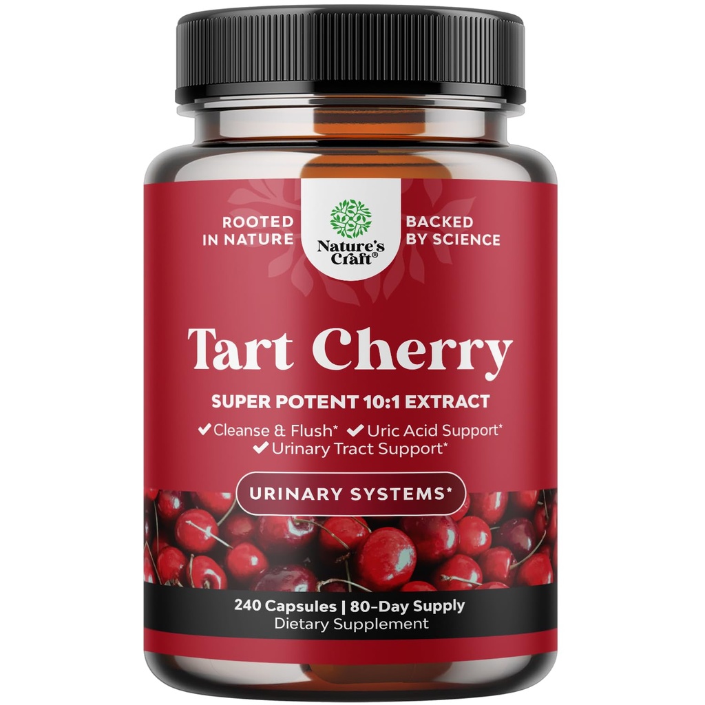 Extra Stärke Tart Cherry Capsules - Tart Cherry Extract Capsules 7500mg für Uric Acid Cleanse für Gout & Kidneys Support - Fruchtextrakt Ergänzung für Urinary Tract Health & Joint Support - 240 Ct