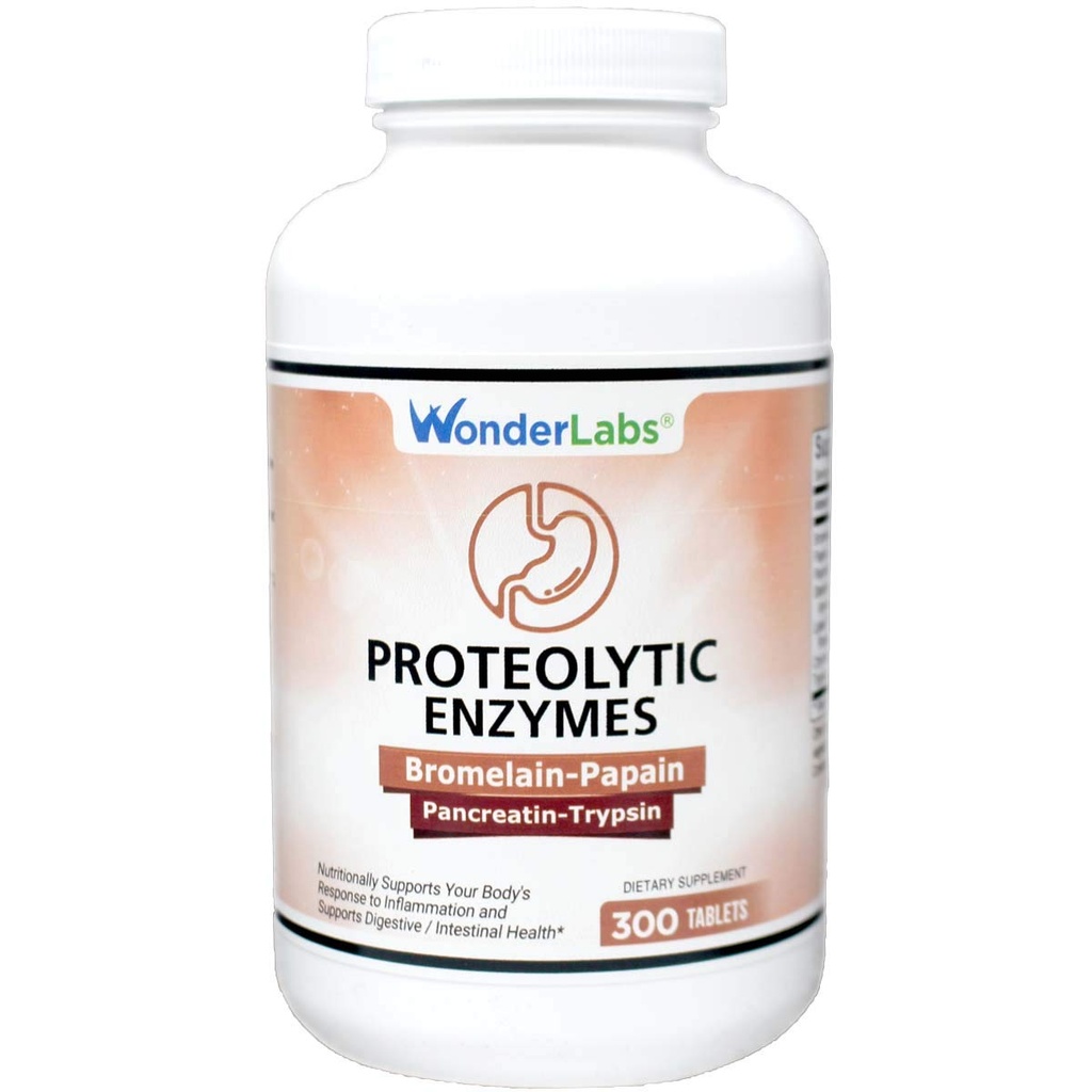 Wonder Laboratories Proteolytic Enzymes | Bromelain Papain Pancreatin Trypsin 550 mg Gesamt mit Standardisierte Amylase, Lipase und Protease, 300 Tabletten