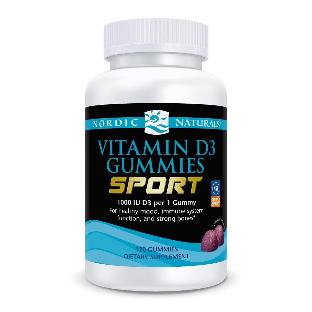Nordic Naturals Vitamin D3 Gummis Sport, Wild Berry - 120 Gummis - 1000 IU Vitamin D3 - NSF zertifiziert - Gesunde Knochen, Mood & Immunsystem Funktion - Non-GMO - 120 Servierungen
