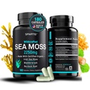 Capsules de mousse de mer biologique certifiée 2250mg Wildcrafted Irish Sea Moss Burdock Root Bladderwrack Supplement Pilules et poudres crues de mousse de mer (paquet de 1 à 180 capsules)
