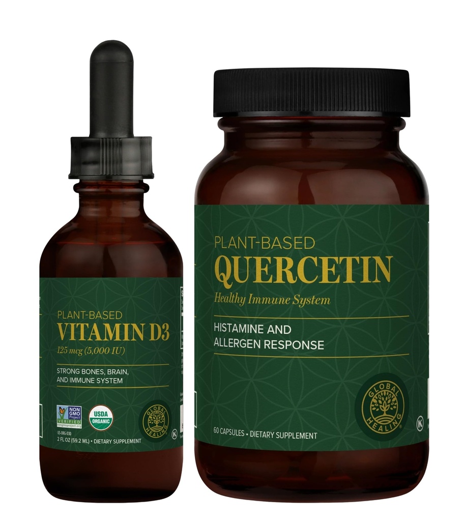 Global Healing Center - Vitamin D3 5000IU & Quercetin 250mg - unterstützt Knochen und Immunsystem, Atmungsmedizin