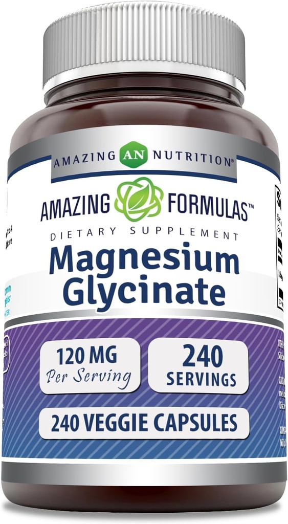 Erstaunliche Formeln Magnesium (Glycinat) 120 mg pro Servierergänzung | Veggie Kapseln | mit Magnesium Glycinat | Non-GMO | Glutenfrei (240 Zähler)