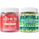 Verdauungsenzyme Gummies 1000mg Kaubar - Break Down Food Quick, 90 Billion CFU, Probiotic, Postbiotic, Prebiotic & Fiber Blend & Vitamin ADK Gummies + Calcium Magnesium Zink Supplement