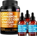 4-in-1 Liquid Biotin Collagen Keratin Saw Palmetto Tropfen (2 fl oz - 3 Pack) & 5-in-1 Ceylon Cinnamon w Turmeric & Ginseng Root (120ct) Bundle - Haar, Haut, Nägel, & Immununterstützungsergänzung