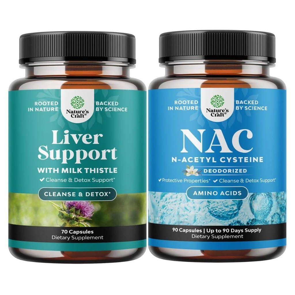 Ensemble de Détox de nettoyage du foie et formule de réparation et supplément de NAC N-acétyl Cysteine 600mg - supplément de soutien du foie à base de plantes avec chardon de lait - haute absorption NAC 600 mg Capsules Glutathion