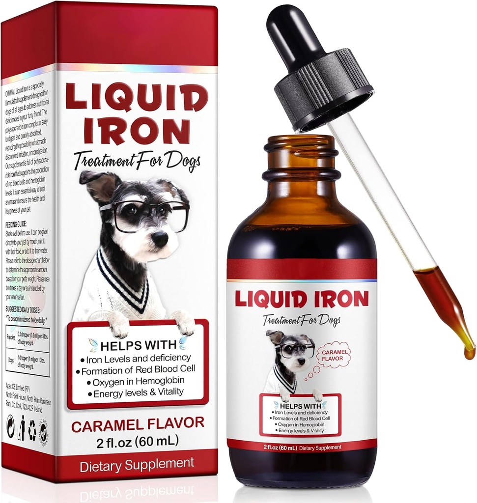 Suppléments en fer liquide pour chiens,LiquiI Fer avec vitamine C et B12, soutient l'anémie, les niveaux de faible enery et la léthargie,Promeuve la santé du sang, aide à la formation de globules rouges