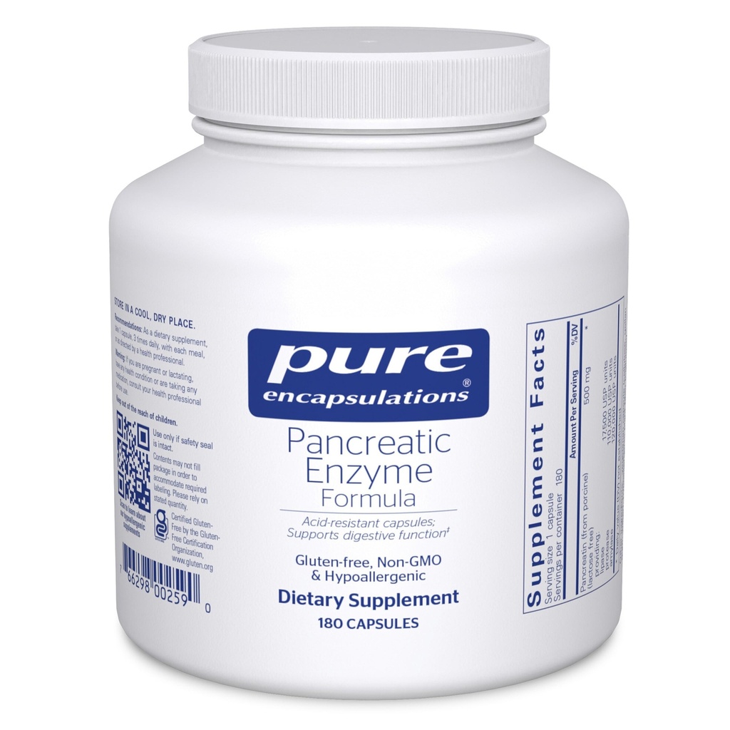 Pure Encapsulations Pancreatic Enzyme Formula - Verdauungsenzyme für Verdauung - stärkt Gutgesundheit* - Gezielte Lieferkapseln - Glutenfrei & Non-GMO - 180 Kapseln