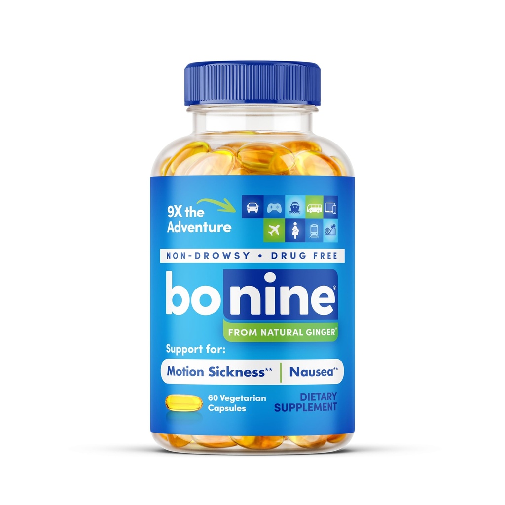 Bonine Ginger Root Extract Liquid Capsules - Non-Drowsy Motion Sickness Relief - 40 mg Ginger Supplement für Morning Sickness & Nausea Relief - Cruise Ship Essentials - 60 Kapseln