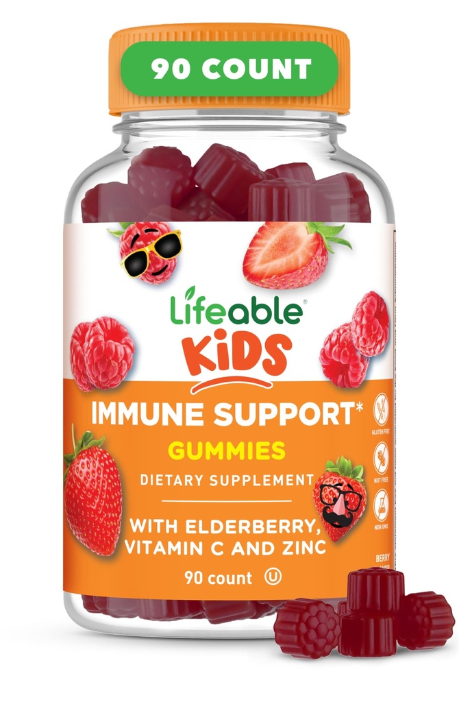 Lebendige Kinder Immununterstützung Gummie | Elderberry Vitamin C und Zink | Great Tasting Immune Support Supplement Elderberry Gummies für Kinder | Kids Elderberry Gummies für Jungen, Mädchen | 90 Gummis