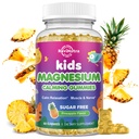 Gommies de magnésium pour enfants, Glycinat de magnésium pour enfants et adultes avec L-Theanine, Camomille, réglisse, vitamine D, B6 pour le sommeil, relaxation, cerveau et muscles, ananas sans sucre 60ct