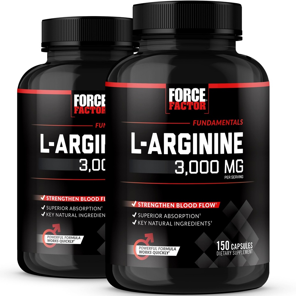 Facteur de force L-Arginine, supplément d'oxyde nitrique avec BioPerine pour aider à construire des muscles et soutenir un débit sanguin plus fort, la circulation, la livraison d'éléments nutritifs, et des pompes, L-Arginine 3000mg, 150 Nombre (paquet de 2)