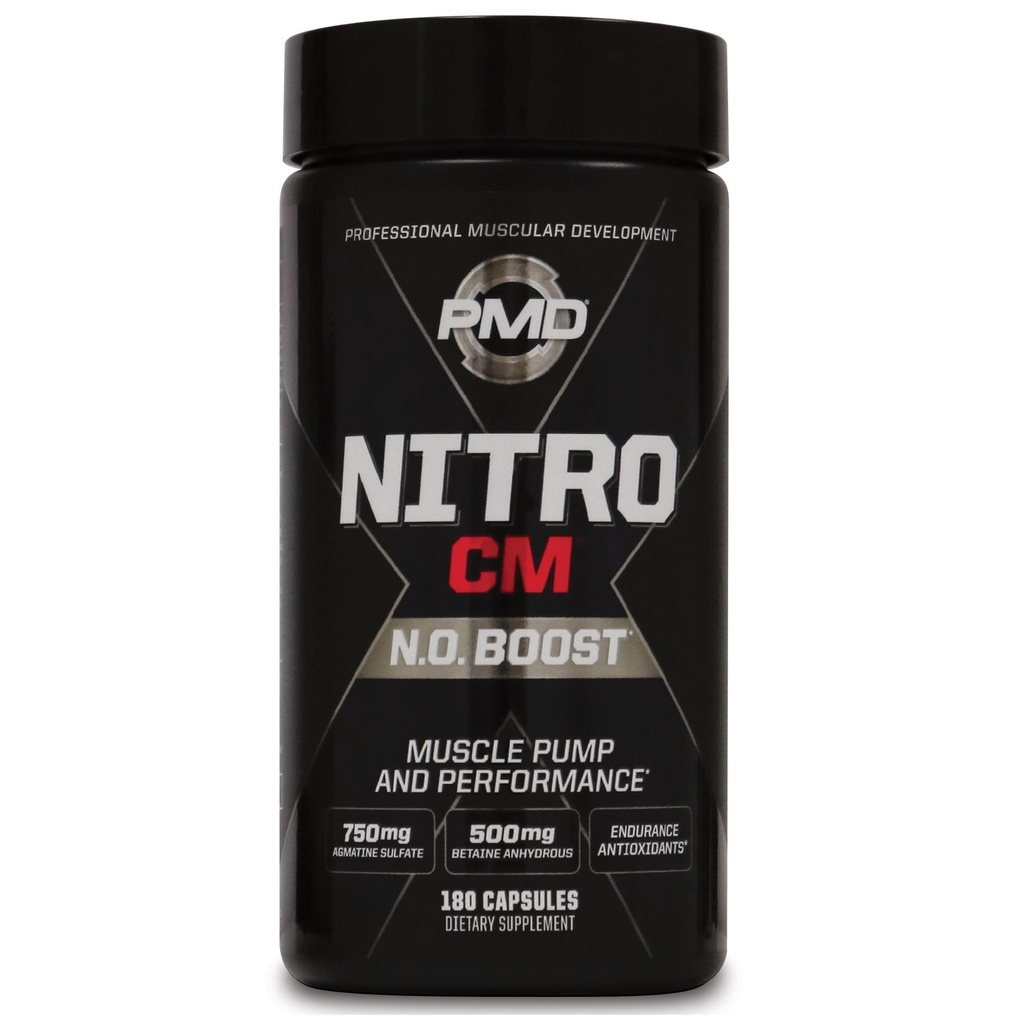 PMD Sports Nitro CM Nitric Oxid mit Agmatine Pre Workout Supplement - Muskelwachstum und Muskelpumpe mit L Arginin - Endurance Boost für Hardcore Training und Bodybuilding Preworkout (180 Kapseln)
