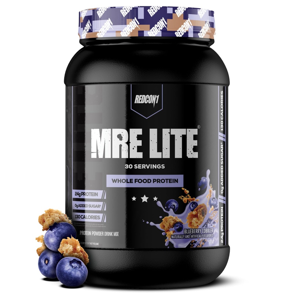 REDCON1 MRE Lite Whole Food Protein Powder, Blueberry Cobbler - Low Carb & Whey Free Meal Ersatz mit Animal Protein Blends - Einfach zu digest Ergänzung mit MCT Ölen hergestellt (30 Portionen)