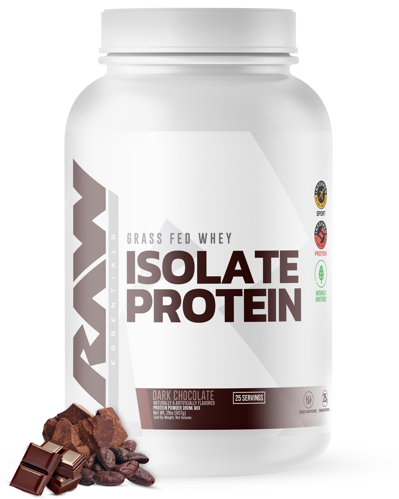 RAW Whey Isolate Protein Powder, Dark Chocolate - 100% Grass-Fed Sports Nutrition Whey Protein Pulver für Muskelwachstum & Erholung - Low-Fat, Low Carb, Natürlich aromatisiert & Sweetened - 25 Portionen