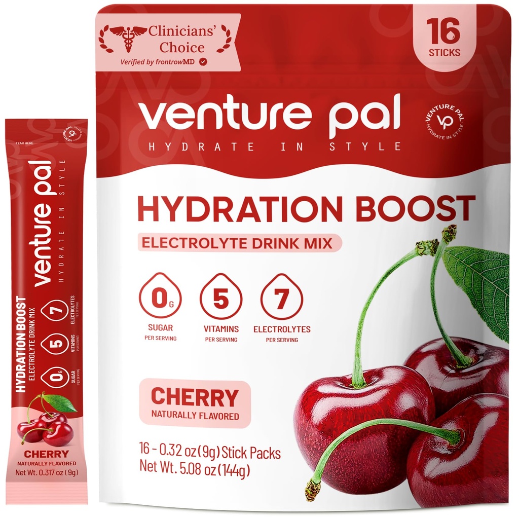 Venture Pal Sugar Free Electrolyte Powder Packets - Liquid Daily IV Drink Mix for Rapid Hydration & Party Recovery | 5 Vitamins & 7 Electrolytes| Keto Friendly | Non-GMO | Certified Vegan | 16 Sticks