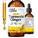 Les gouttes de supplément de curcuma et de gingembre sauvage et biologique - Soutien joint et immunitaire - Turcuma liquide avec gingembre et extrait de poivre noir - Supplément curcumin - Teinture végétalienne, sans sucre et sans alcool - 2 oz