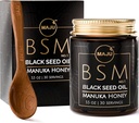 MAJU 3-in-1 Schwarzes Samenöl, Manuka Honey & Seeds (Traditional Style) BSM Nr. 1, Sweet & Crunchy Kräutermischung, Nigella Sativa Öl und Samen, Unpasteurized & Raw Monofloral Manuka Honig Neuseeland