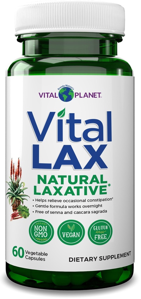 Vital Planet - Vital Lax Natural Laxative Cleanse Supplement für kirchliche Verstopfung, mit Magnesium Hydroxide, Slippery Elm, Aloe und Triphala zu unterstützen Bowel Regularity 60 Kapseln