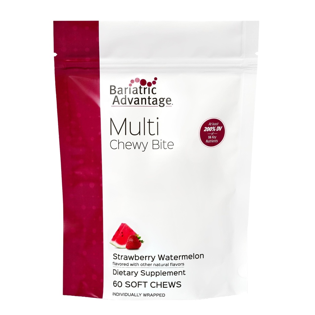 Bariatric Advantage Multi Chewy Bite - Soft Chew Multivitamin für Bariatric Chirurgie Patienten - Kaubares Multivitamin mit Folsäure, Vitamin D3 &amp; Mehr - Erdbeerwassermelone Flavor - 60 Count