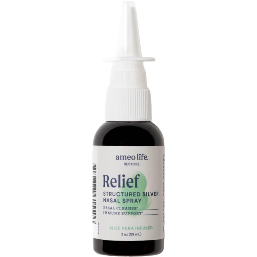 Ameo Life Aloe-Infused Colloidal Silver Nasal Spray 24 PPM - Nasenspray mit natürlichen Inhaltsstoffen zur beruhigenden Entlastung der Nasenverstärkung, Sinus Congestion, Mucus, & Irritation - für den täglichen Gebrauch (2 oz)
