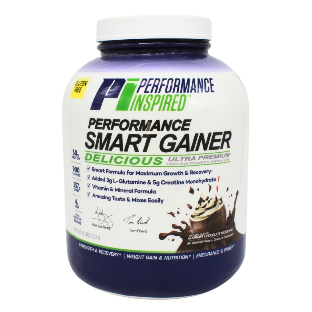 Performance Inspired Nutrition Smart Mass Gainer – Protéines 50G, 900 calories, Créatine, L-Glutamine et enzymes digestives – Récupération et croissance musculaires – Chocolat milkshake – 6 lb