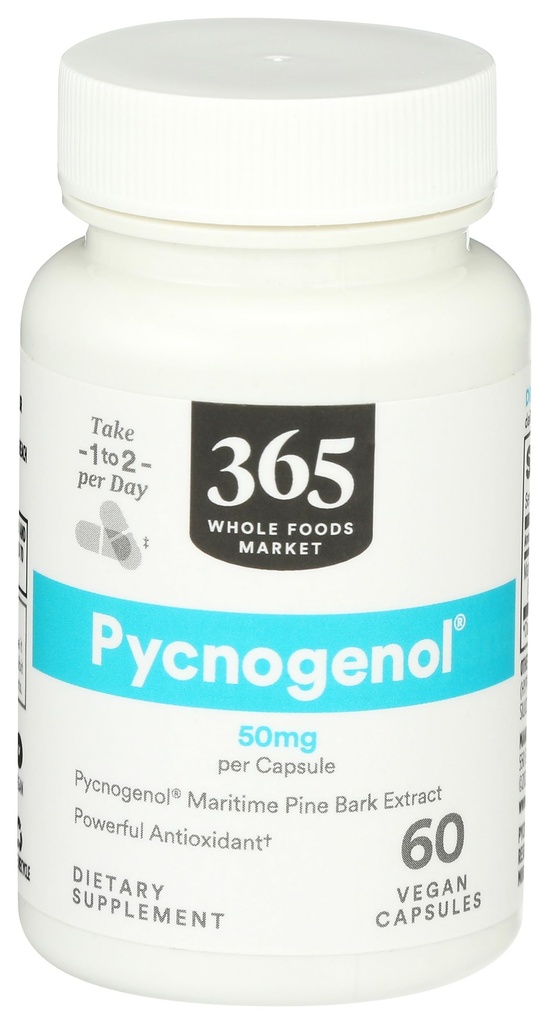 365 von Whole Foods Market, Pycnogenol Maritime Pine Bark Extract, 50mg Vegan Capsules, 60 Count