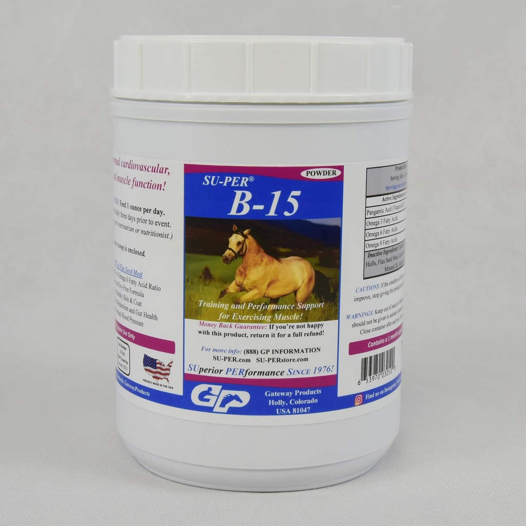 SUPER B-15 Supplément de vitamine pour chevaux - Vitamine Hippique B-15 Poudre pour support de performance - 2,5 livres, (2 paquets)