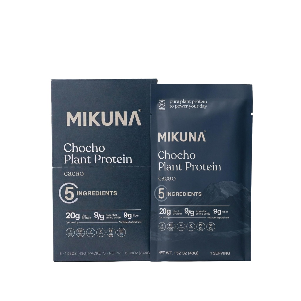 Mikuna Chocho Superfood Protein, Pflanzenbasiertes Proteinpulver, Travel Packs - Vegan, Glutenfrei, 3g Net Carbs oder weniger, und Bioverfügbar, Non-Isolate (8 Servierungen, Cacao)