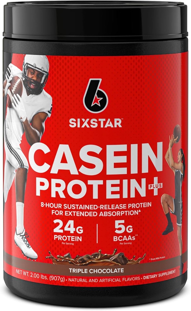 Six Star Casein Protein Powder Elite Casein Protein Powder Slow-Digesting Micellar Casein Protein Powder für Muskelaufbau Dreifaches Schokoladenproteinpulver, 2 lbs (26 Servierungen) (Package May Vary)