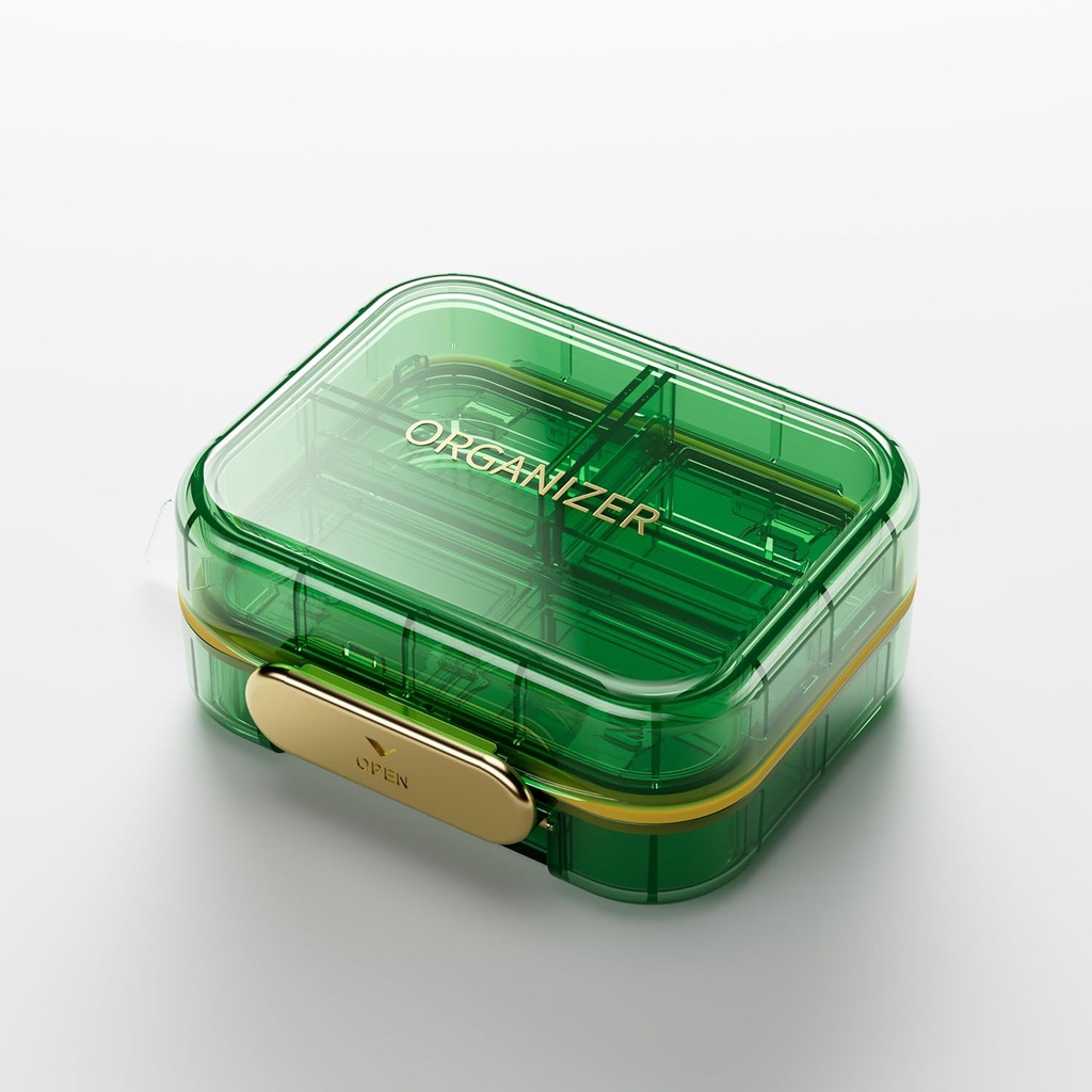BEXEEN Stylish Daily Pill Organizer - Travel Box Small Holder 7 Kompartments Süße Vitamin Case Portable Medicine Pocket Pharmacy Supplement Container für Geldbeutel Medikamente Dispenser Kit, Grün
