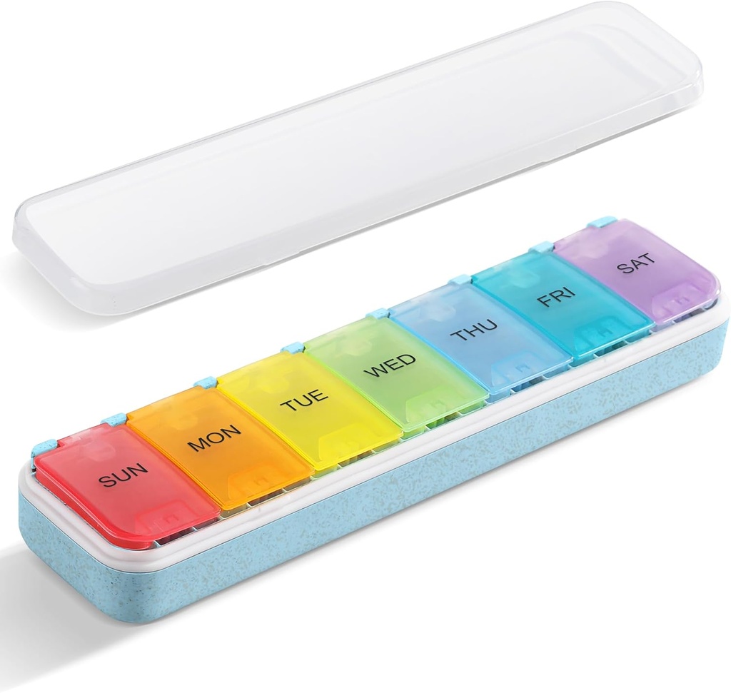 Zannaki Grain Fiber XL Weekly Pill Organizer 7 Day, Pop Open Large Travel Daily Pill Box, Moisture Proof Week Pill Holder Container, Arthritis Friendly Medicine Case für Vitamin Medicing Supplement