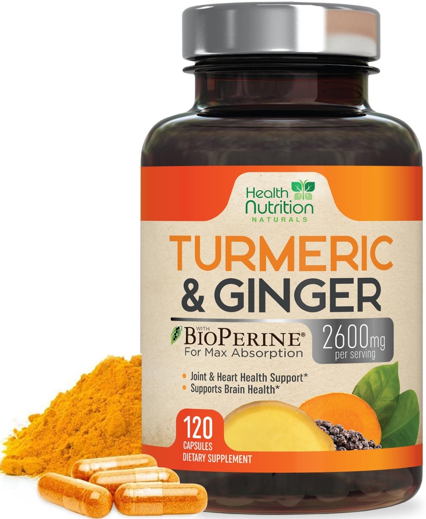 Supplément curcumin curcumin curcuma 2600mg - avec Ginger biologique et curcuma, 95% Curcuminoïdes, Pepper noir BioPerine pour la meilleure absorption, support de joint végétalien de la nature, non-OGM, mis en bouteille aux États-Unis - 120 Capsules