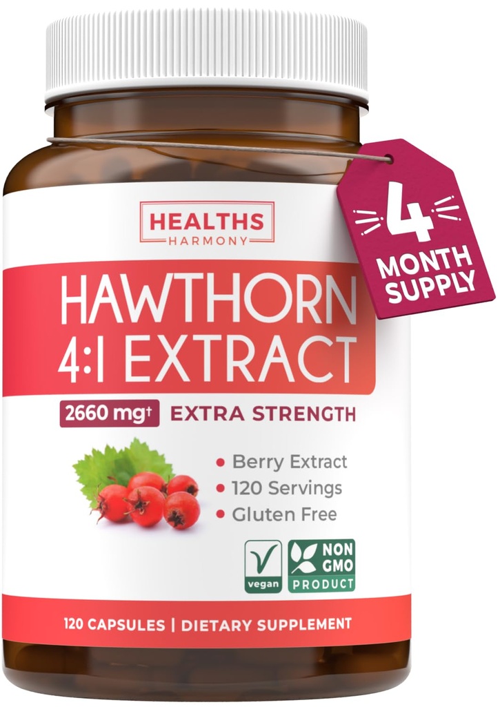 Super Potent Hawthorn Berry Extract Kapseln - Hawthorn Berry Supplement Hergestellt aus extra Stärke Konzentrat zur Unterstützung Herz und Verdauungsgesundheit - Vegan Non-GMO & Gluten kostenlos (4 Monate Versorgung)