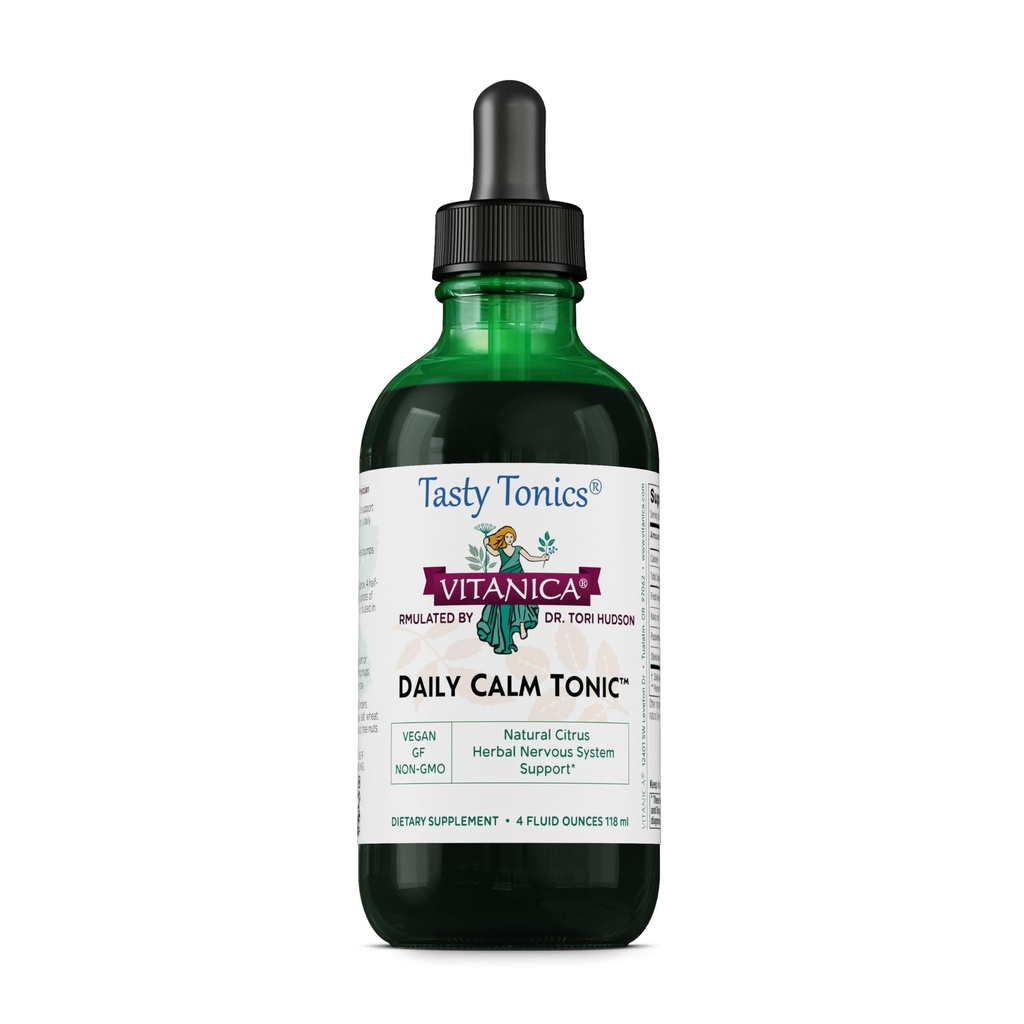 Vitanica quotidien tonique calme, supplément naturel de stress liquide, Dr. Formulé, Baume de citron biologique, Kava Kava et fleur de passion, pour les femmes, les hommes et les adultes, Vegan, 4 Once (Tonique quotidienne calme)