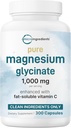 Pure Magnesium Glycinate 1000mg, 300 Kapseln | 100% Chelat für Max Absorption | Unterstützung für Schlaf, Muskel, Herz und Nerve Gesundheit | Verbessert mit Vitamin C | Nur verwendet aktive Inhaltsstoffe