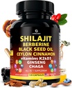 Organic Himalayan Shilajit Capsules with Black Seed Oil Berberine Cinnamon Ginseng Chaga & Taurine & Vitamin A, E, D3, K2 (120 Count) - All-in-1 Fulvic Acid Shilajit for Men & Women
