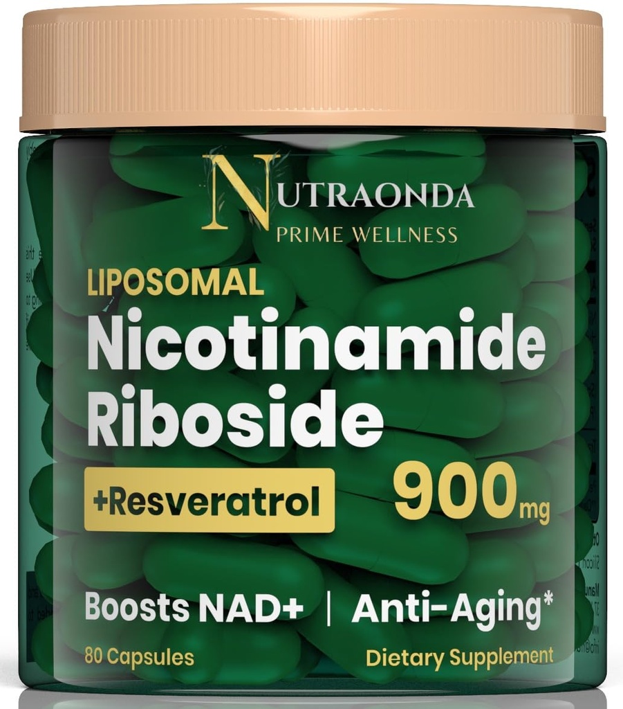Liposomal Nicotinamid Riboside 900mg Resveratrol & Quercetin – NAD Ergänzung Plus für Anti-Aging, Cellular Energy & Verbesserung der Gesundheit- 80 Kapseln