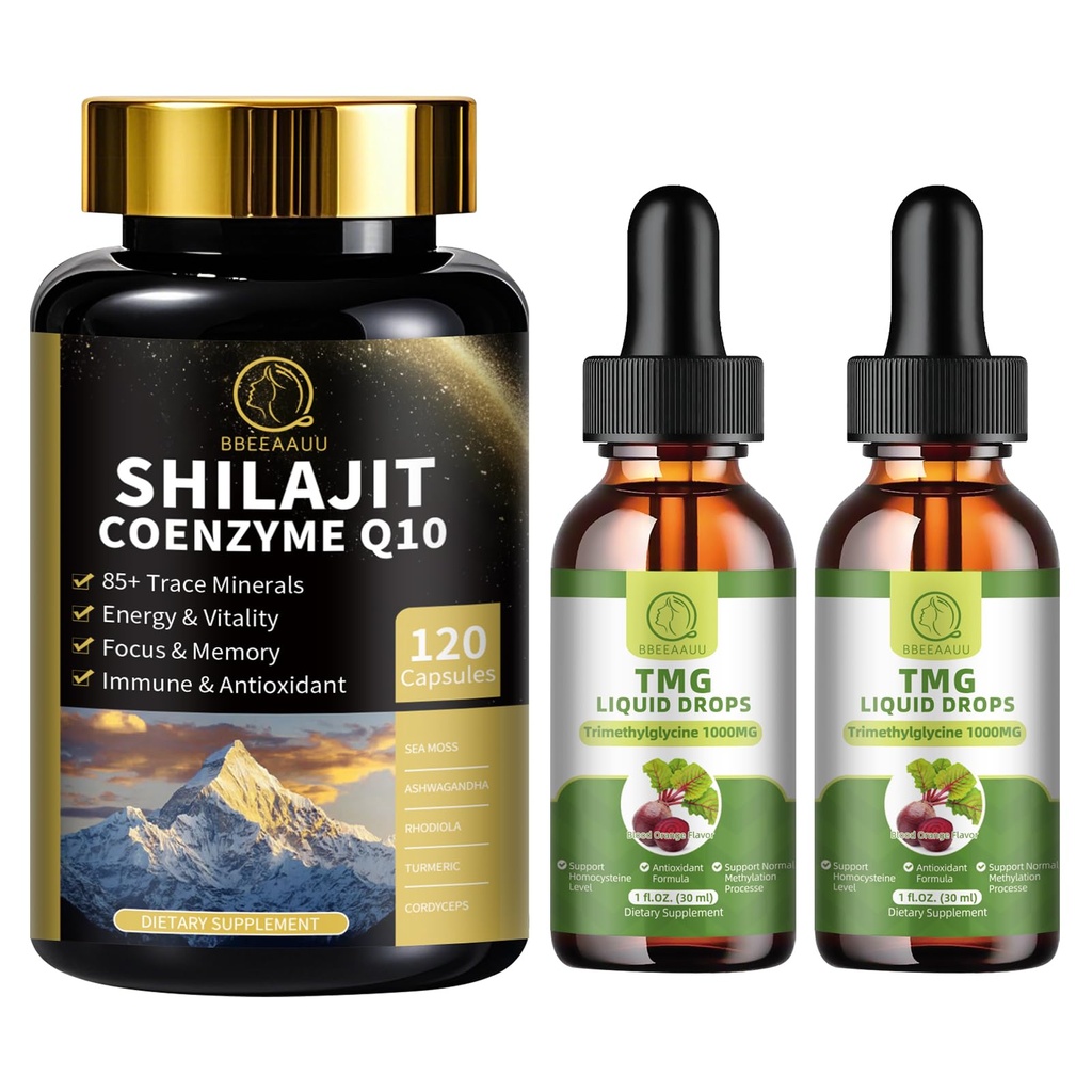 TMG (Trimethylglycin) Ergänzung flüssige Tropfen & Shilajit Kapseln mit Sea Moss