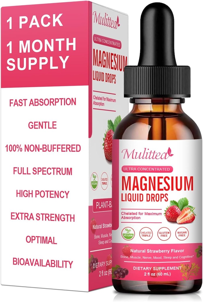 Magnesium Glycinat Flüssigkeit, hohe Potenz Magnesium Glycinat, Citrat, Zuckerfreie Vegan Non-GMO-Komplex-Ergänzung fördert Nerv,Relaxation,Muscle,Einschlaf-Unterstützung*