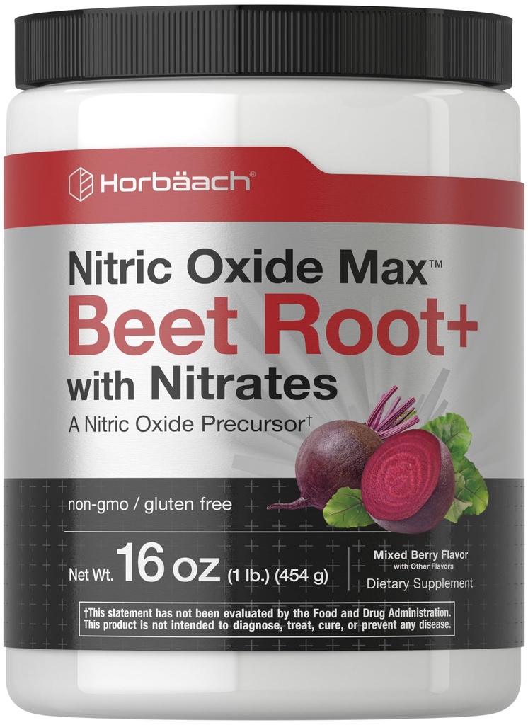 Poudre d'oxyde nitrique Horbaach : 16 oz de supplément pour les hommes et les femmes avec racine de betterave et nitrates