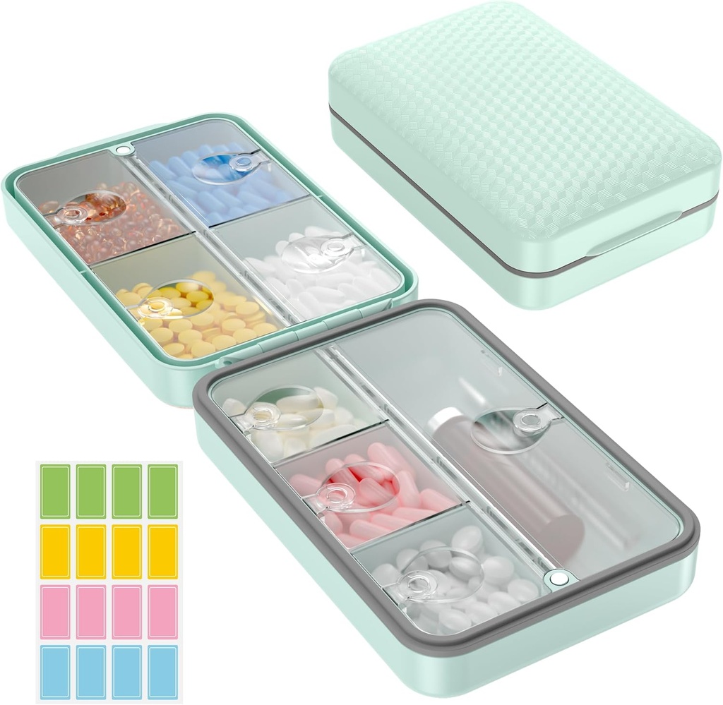 Restree Weekly Pill Organizer, Magnetic Moisture Proof Pill Case, Grande capacité Travel Pill Box with Inner Clear Crid for Vitamines, Suppléments, and Daily Medicaments 8 Compartiment (Green)