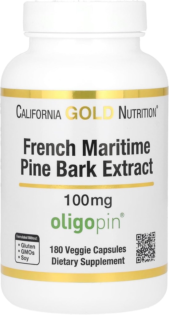 California Gold Nutrition Pine Bark Extract, Französisch Maritime, Oligopin, Antioxidans Polyphenol, 100 mg, 180 Veggie Kapseln