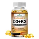 Vitamine haute puissance D3 5 000 UI + K2 – Vegan, non-OGM, avec huile de noix de coco biologique pour une meilleure absorption – os et soutien cardiaque – 60 jours d'approvisionnement, 120 softgels