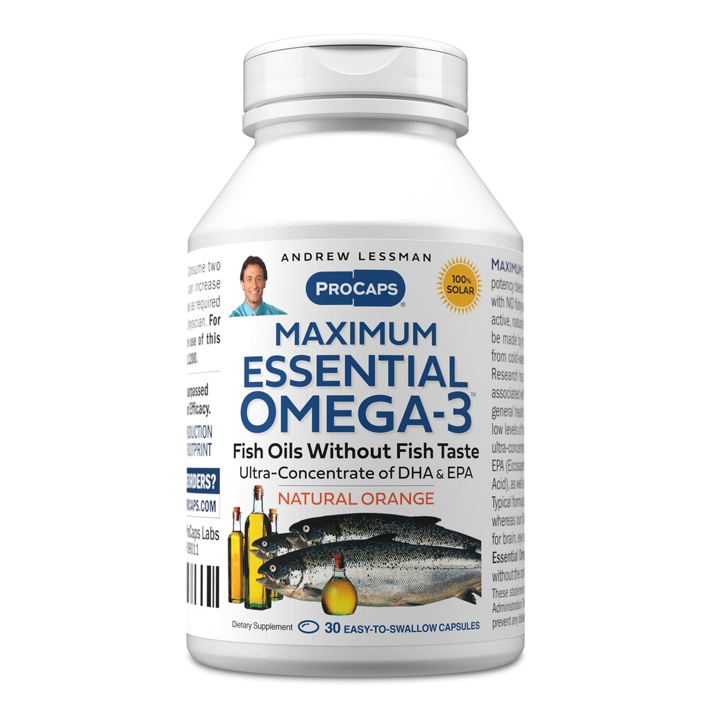 ANDREW MOINSMAN Maximum essentiel Omega-3 Orange - 30 Softgels - Ultra-Pure, Haute puissance Omega-3 huiles. Haut DHA, pas de soulèvement de l'estomac, pas de contaminants, pas de mercure. Petits softgels faciles à avaler