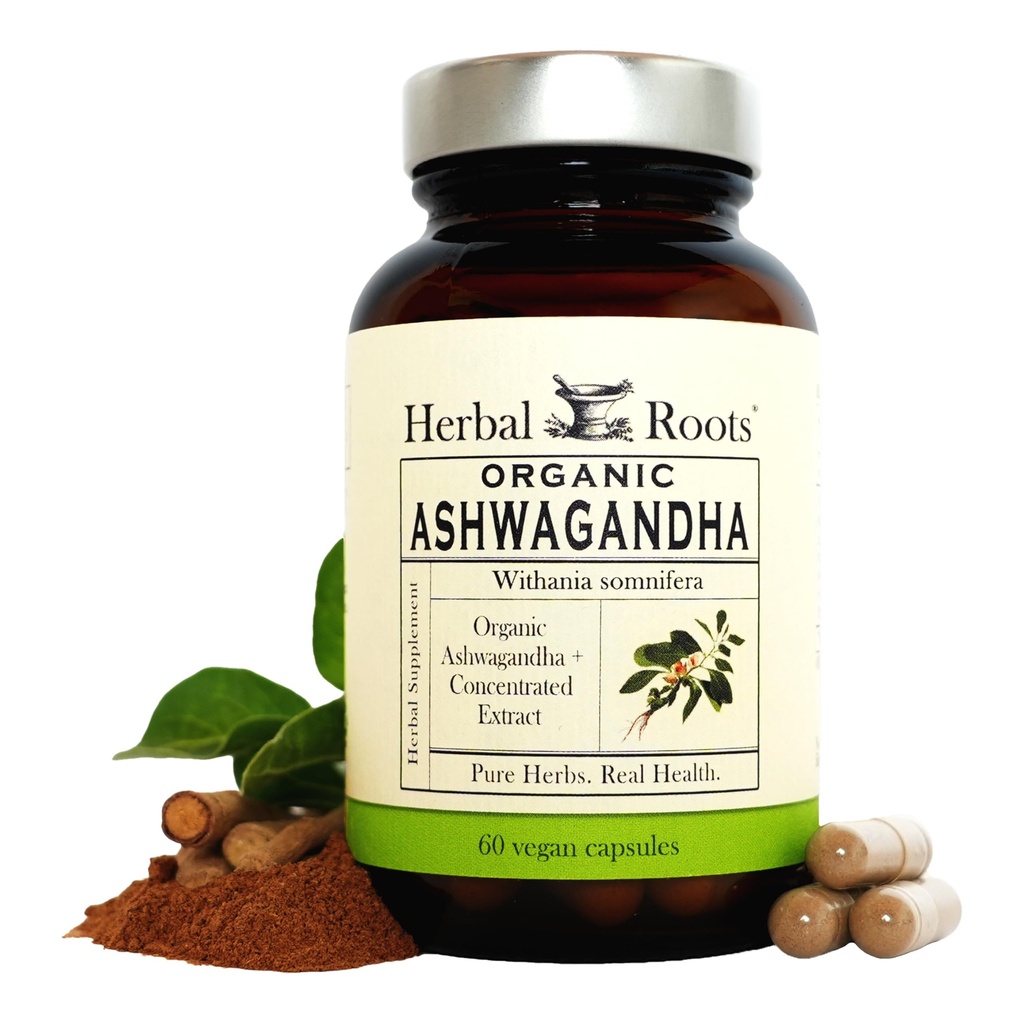 Racines à base de plantes Capsules Ashwagandha , 1 000 mg de force supplémentaire par portion , ayurvédique pour la santé globale des hommes et des femmes 60 Capsules végétaliennes