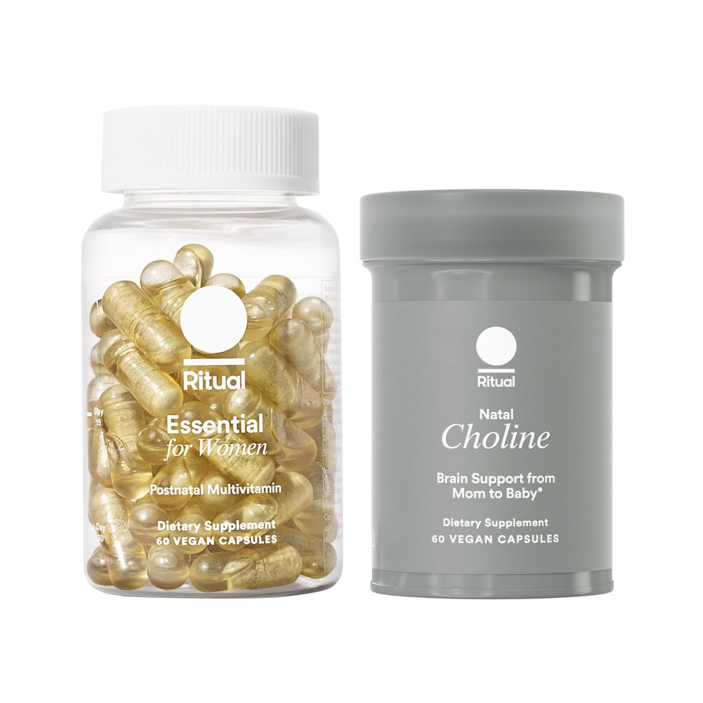 Ensemble postnatal rituel de maman à bébé, suppléments de multivitamine postpartum et de choline du Natal, soutient l'allaitement, la fonction immunitaire et la fonction cognitive du bébé
