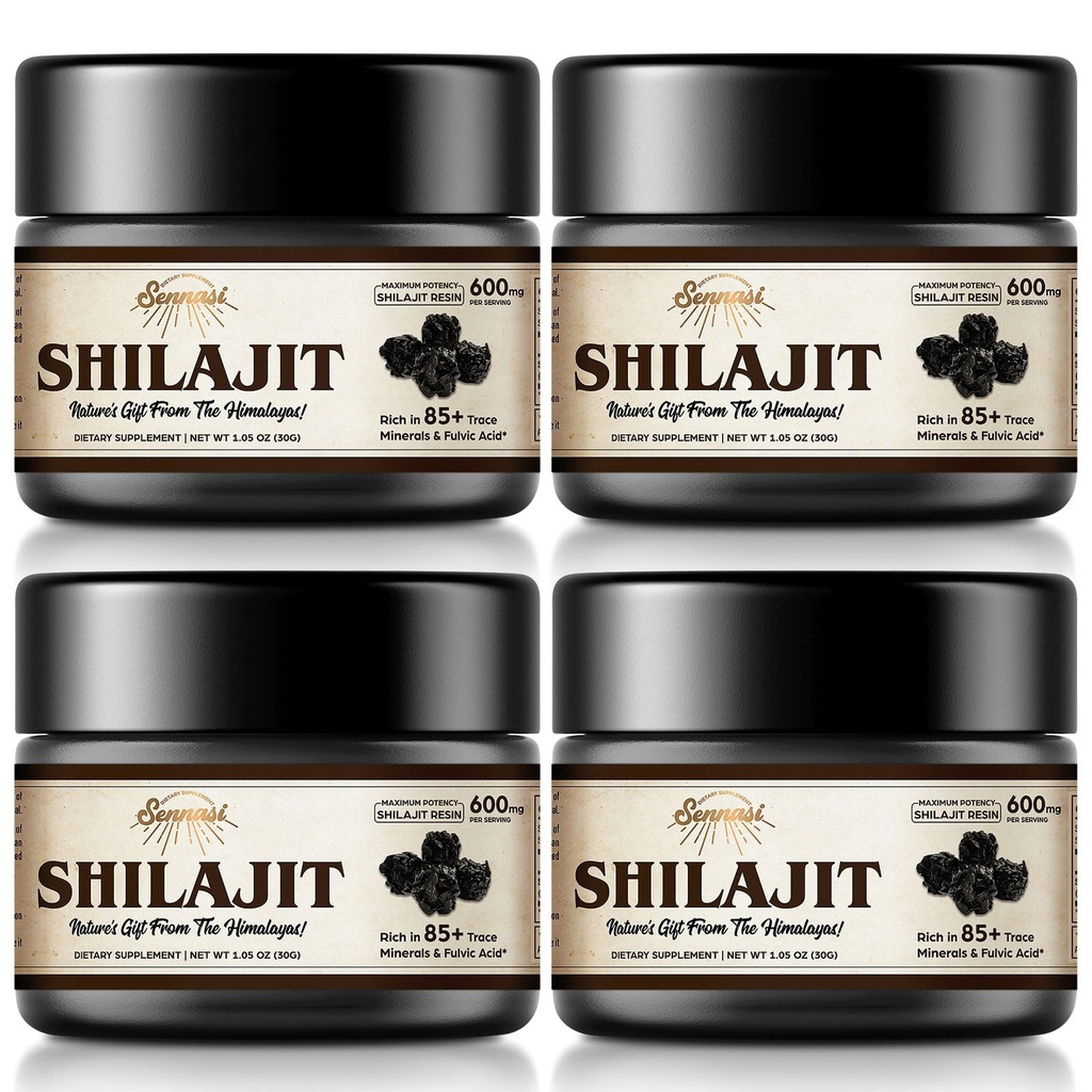 Shilajit Pure Himalayan Organic Shilajit Resin - 600mg Maximum Potency Natural Organic Shilajit Resin mit 85+ Trace Minerals & Fulvic Acid für Energie, Immununterstützung, 30 Gramm (4 Pack)