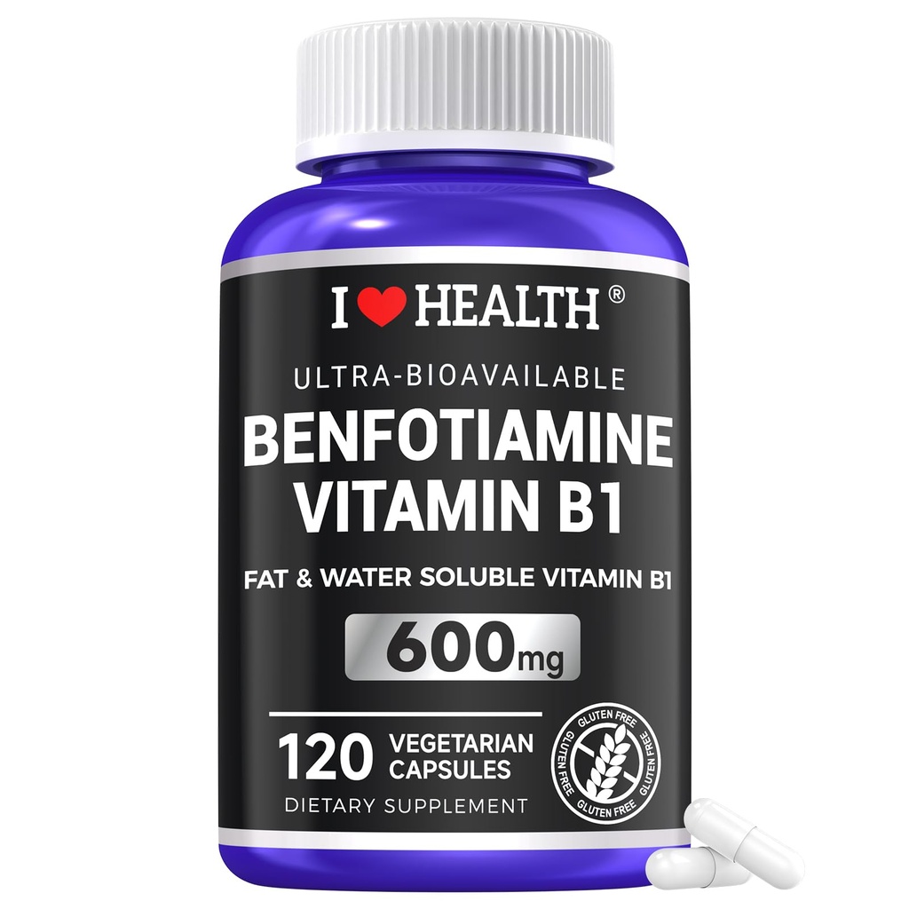 Benfotiamine 600mg Plus 20mg Vitamine B1=120 Capsules de légumes Fabriquées aux États-Unis=3e partie testée=2 Fat Soluble Vitamine essentielle B1 Supplément de Thiamine=1 Non-OGM=1 Gluten Free-Végétarian Friendly